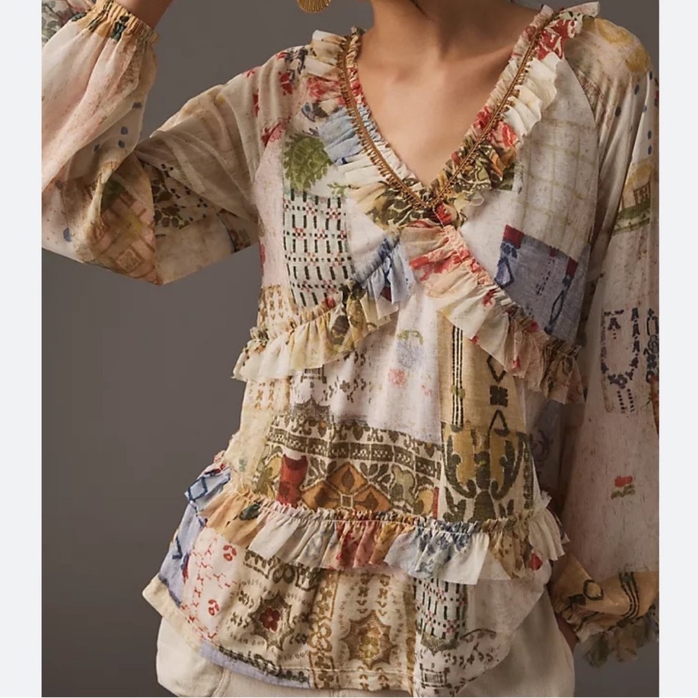 Anthropologie Tiny ruffled babydoll blouse - Picture 4 of 12